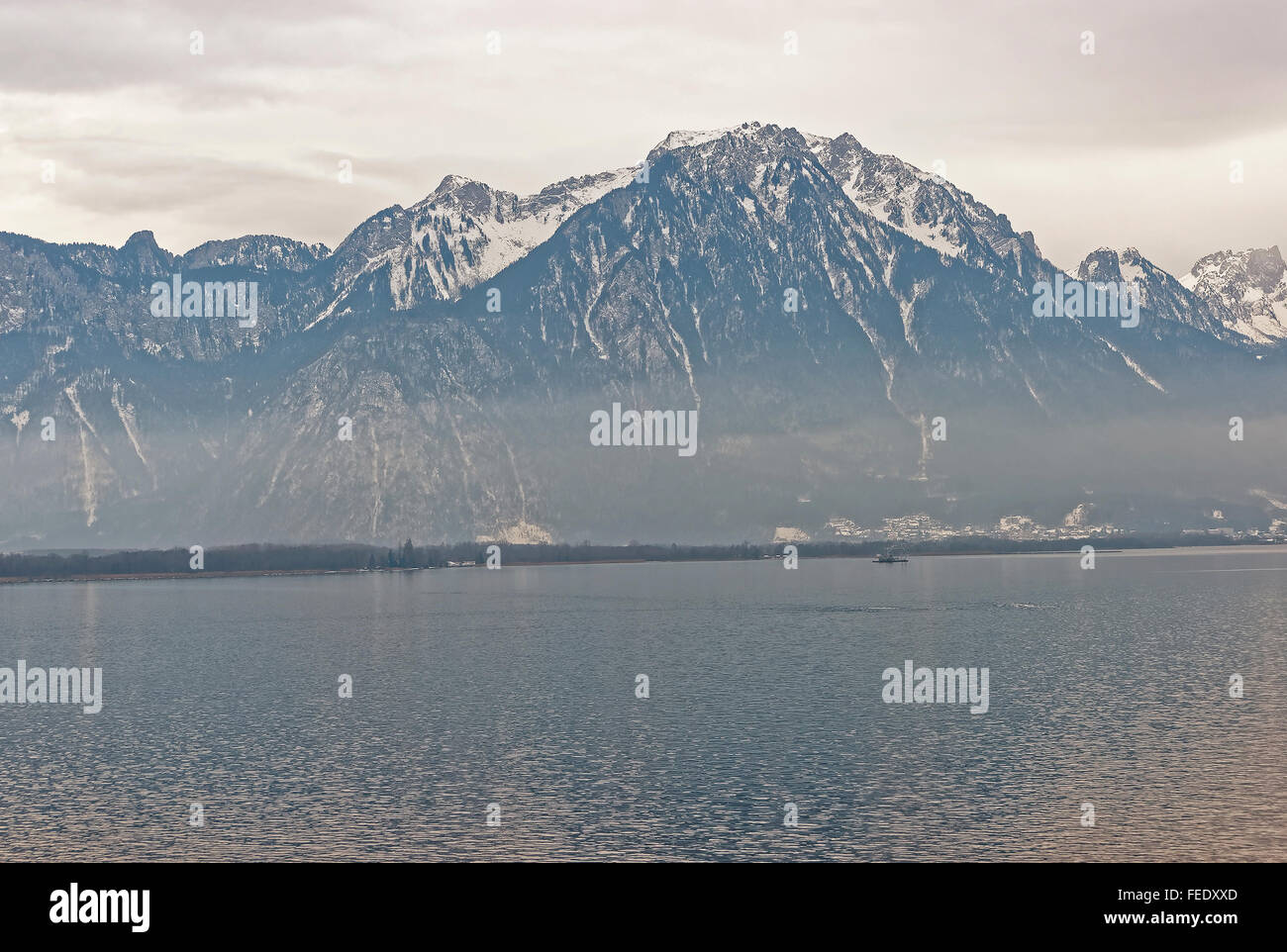 Panoramic view to Lake Geneva from Montreux city in Switzerland in ...