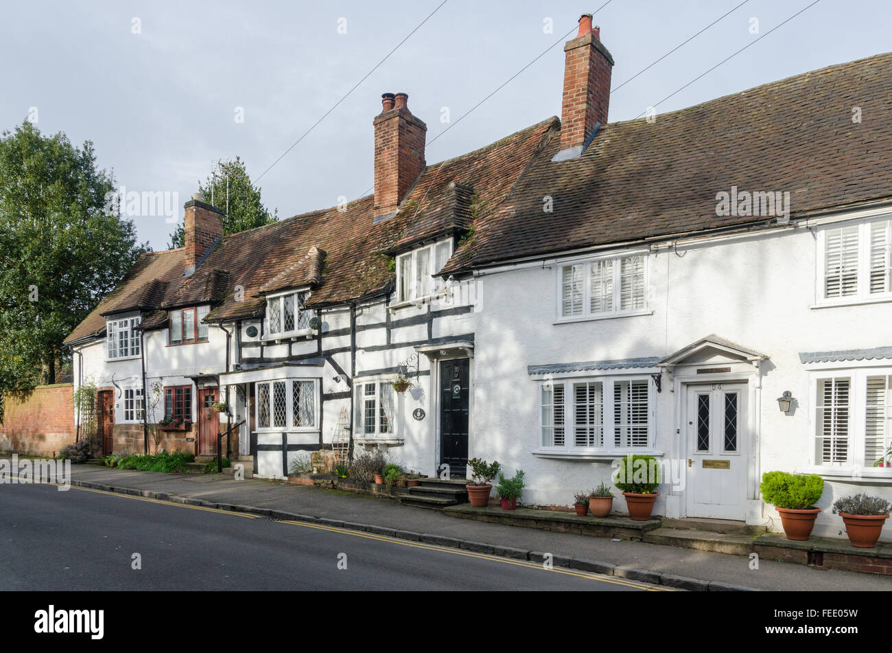 White painted cottages in Kenilworth, Warwickshire Stock Photo
