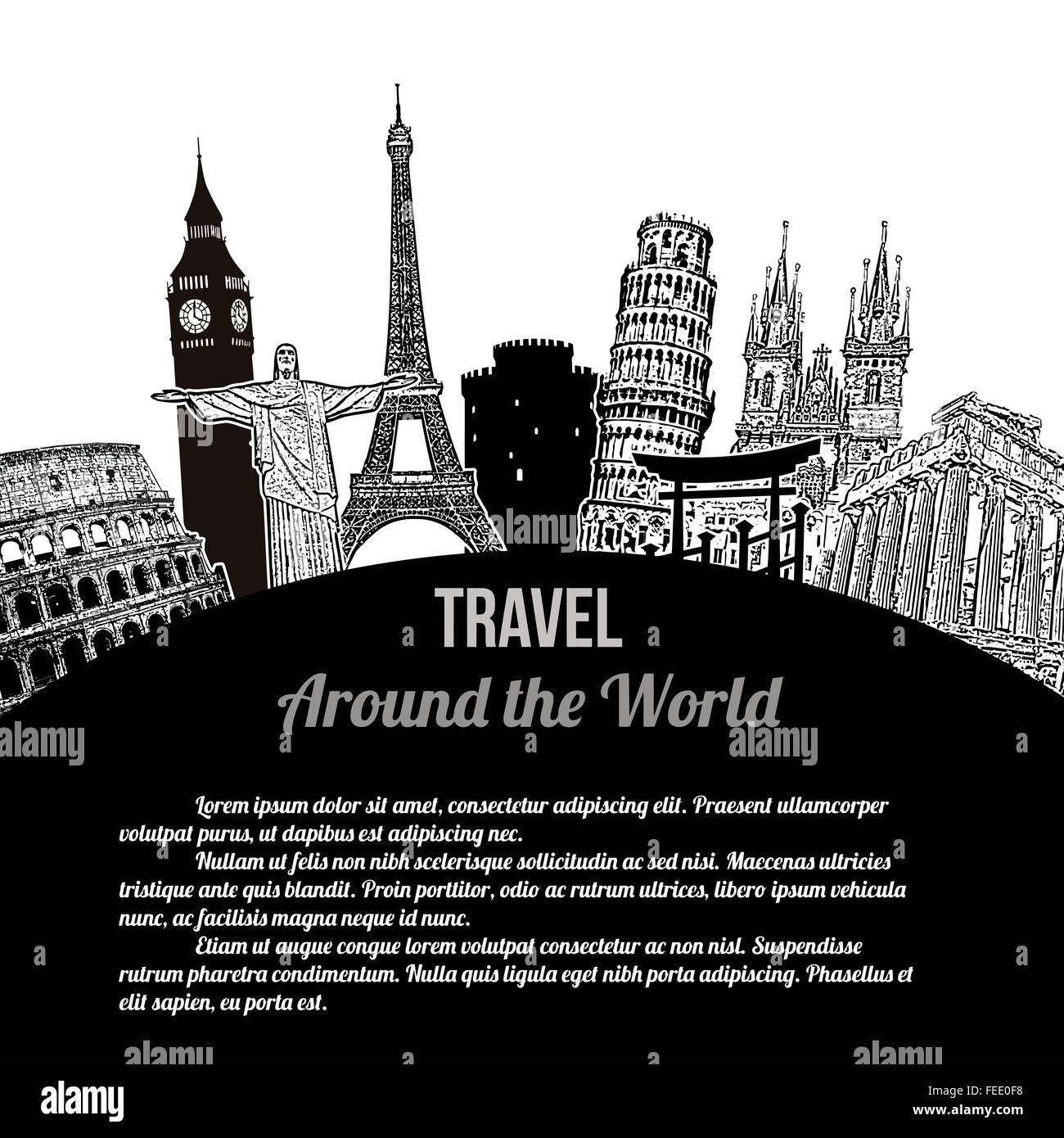 Travel around the World, vintage touristic poster on white background with space for your text, vector illustration Stock Vector