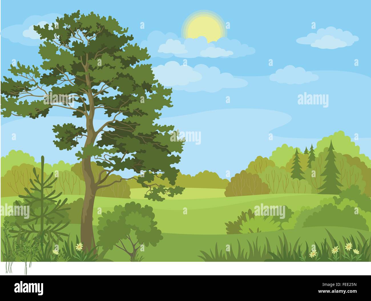 Summer landscape with trees and sky Stock Vector Image & Art - Alamy