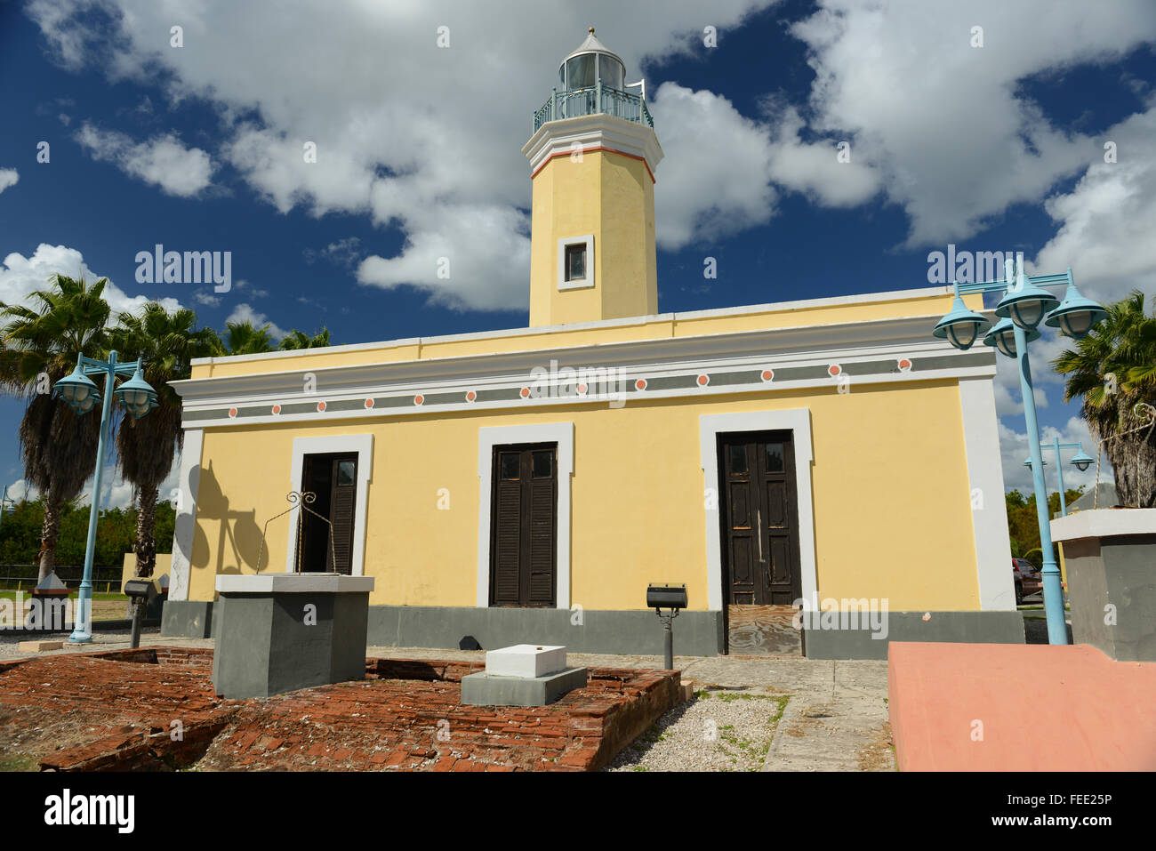 Faro Punta de las Figuras is a historic lighthouse located in Arroyo, Puerto Rico. Caribbean Island. US territory. Stock Photo