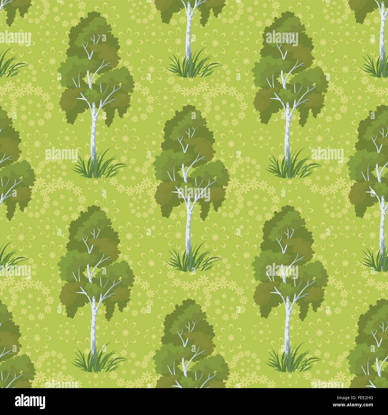 Seamless, birch trees and floral pattern Stock Vector Image & Art - Alamy