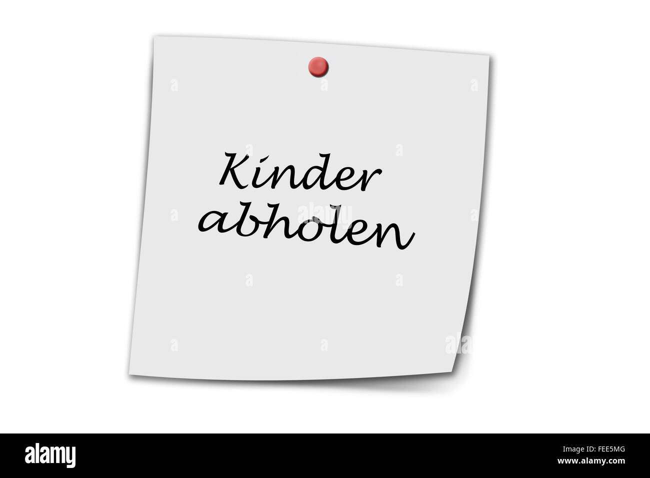 Kinder abholen (German pick up kids) written on a memo isolated on white Stock Photo