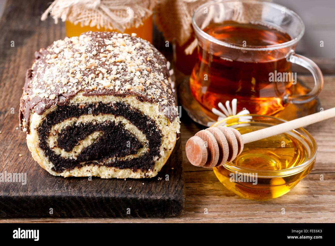 Poppy seed cake with honey Stock Photo Alamy