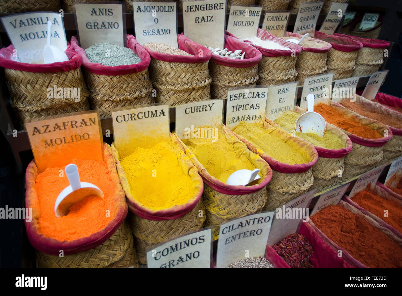 Herbs and spices on a Spanish market Stock Photo Alamy