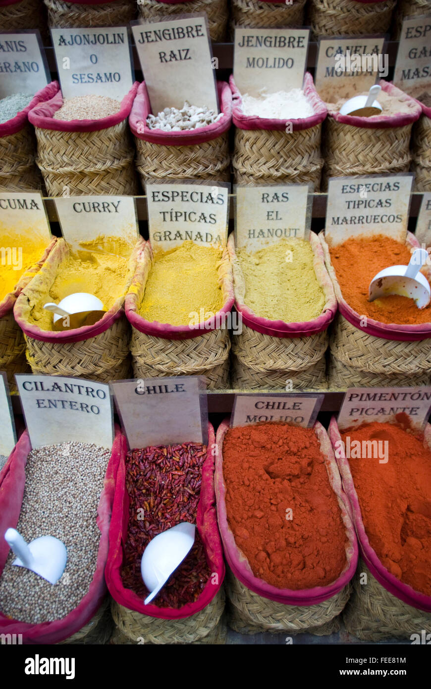 Herbs and spices on a Spanish market Stock Photo Alamy