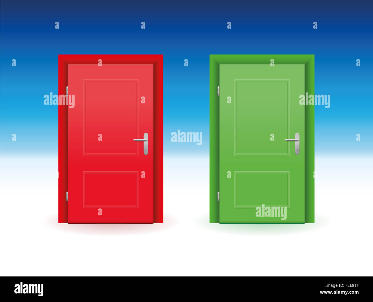 Red and green door to choose. Stock Photo