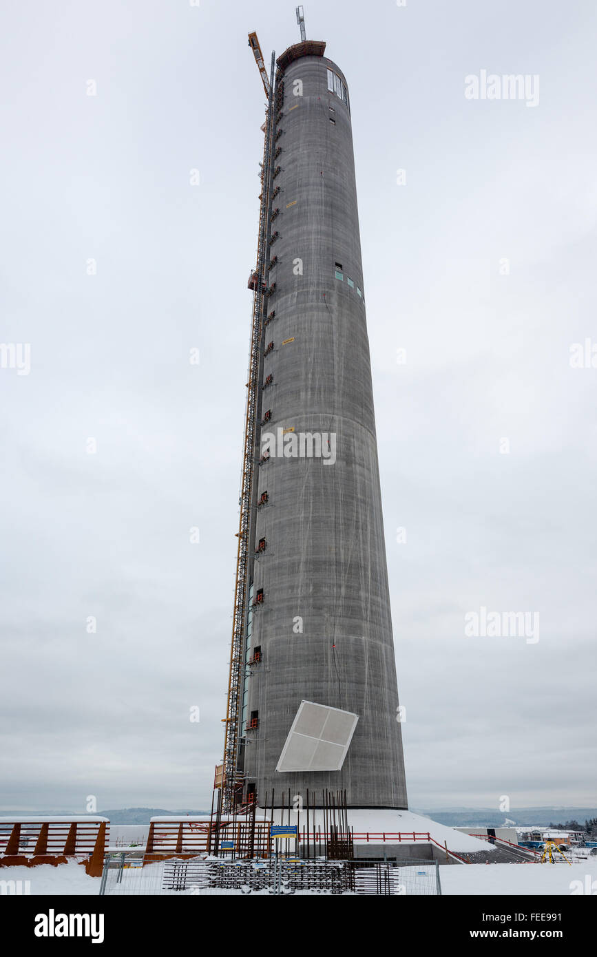 Rottweil, Germany - January 19, 2016: Construction site of the new Thyssen Krupp Elevator Test Tower in Rottweil, Germany. The f Stock Photo