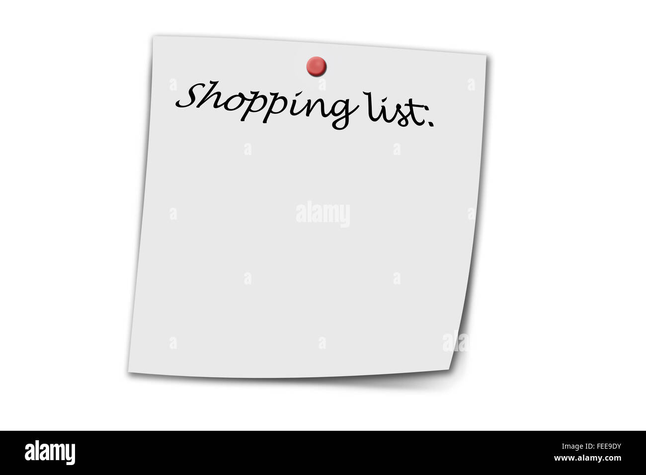 shopping list written on a memo isolated on white Stock Photo