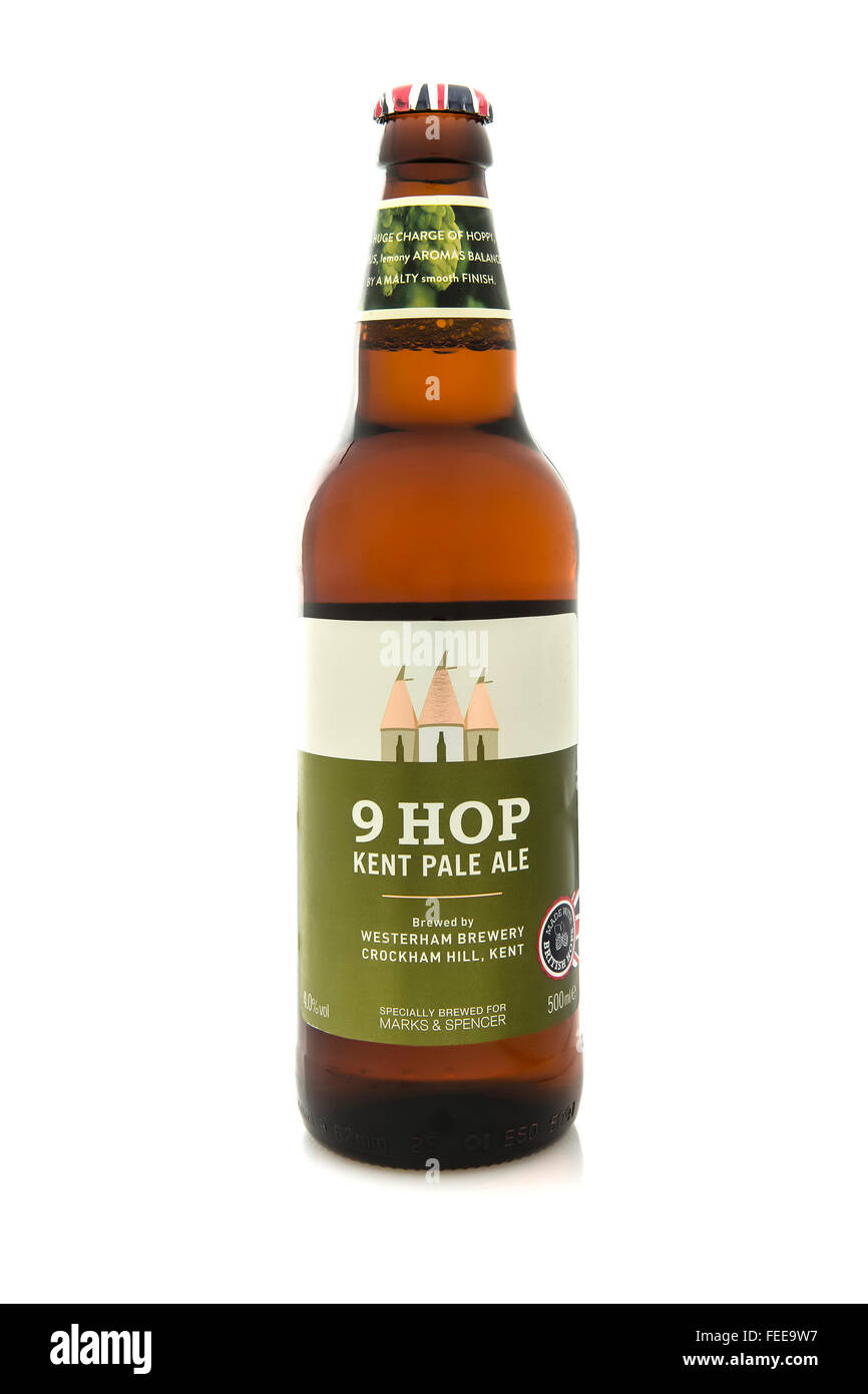 Bottle of 9 Hop Kent Pale Ale, Brewed by Westernam Brewery Stock Photo