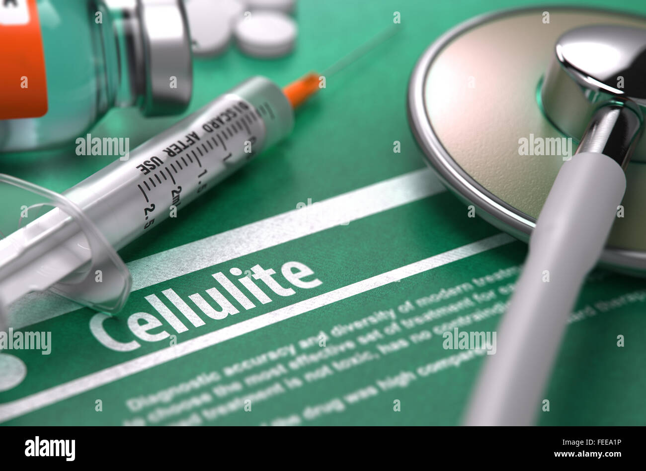 Cellulite. Medical Concept on Green Background. Stock Photo