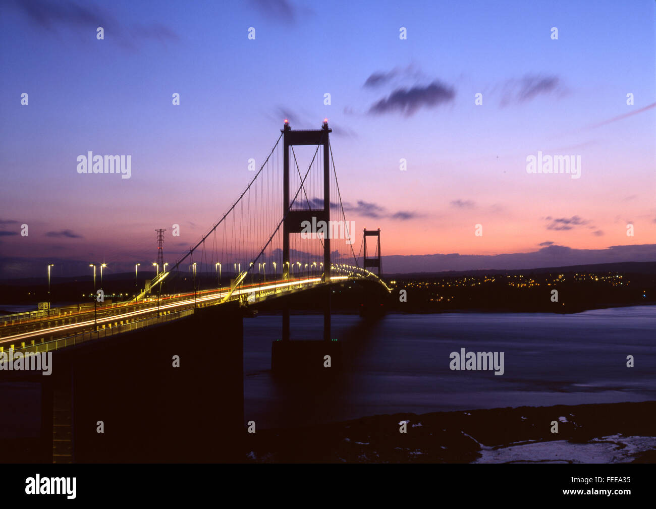First Original Severn suspension bridge at sunset night now carrying