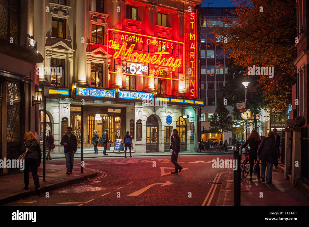 Neon lights of the famous St. Martins Theatre, Soho, London Stock Photo