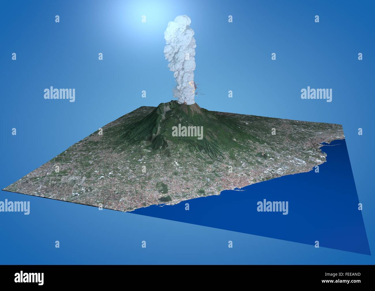 Satellite view of the volcano Vesuvius, eruption, 3d, Italy Campania Stock Photo