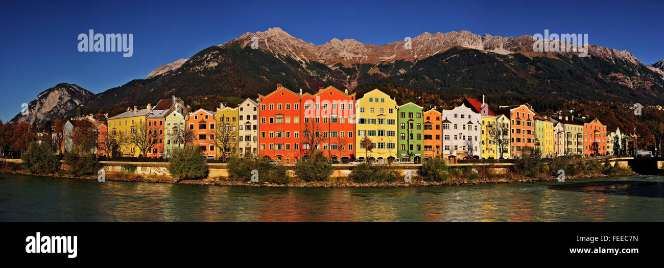 Buildings along the Inn river, autumn, Innsbruck, Tyrol, Austria Stock Photo