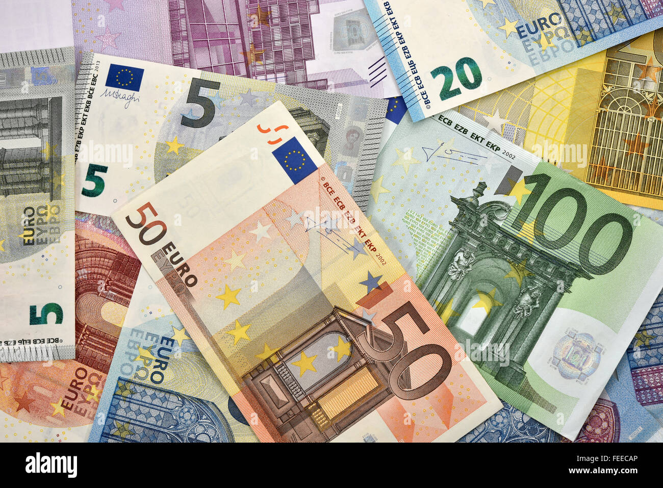 Various euro bills Stock Photo