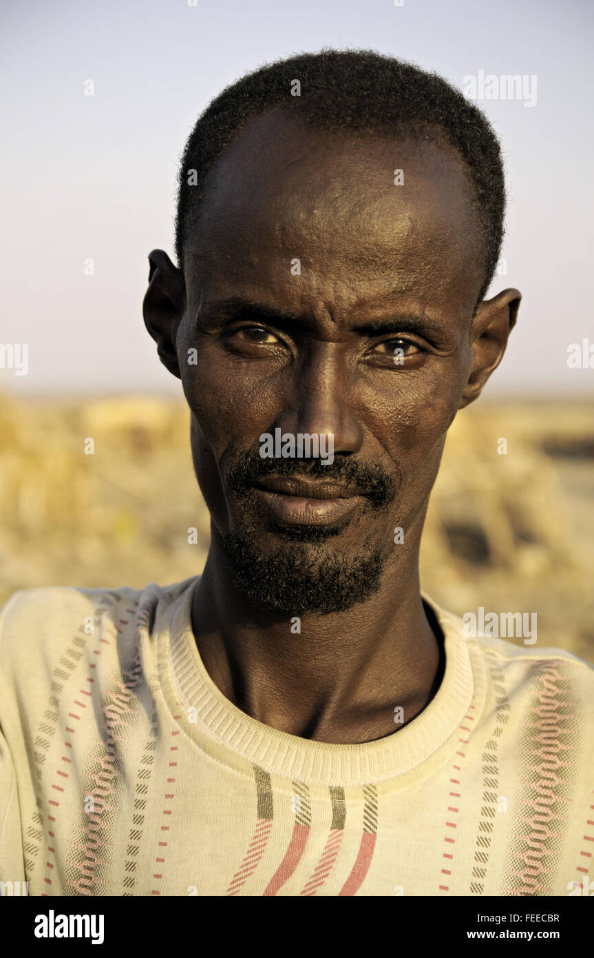 Head portrait of a man in the village of Ahmed Ela, Danakil depression, Afar Region, Ethiopia Stock Photo