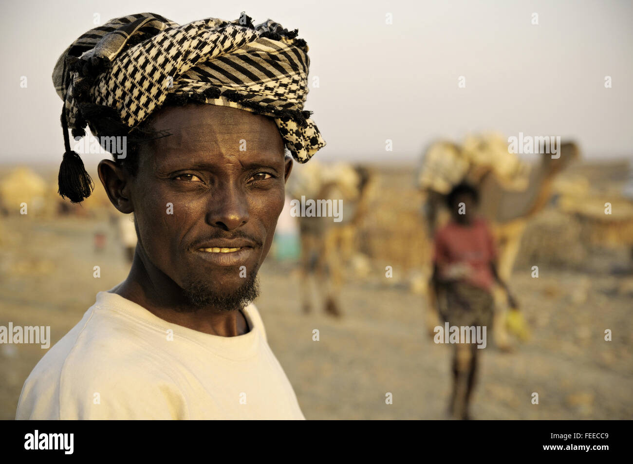 Portrait of an Afar man with a turban in the village of Ahmed Ela, Danakil depression, Afar Region, Ethiopia Stock Photo