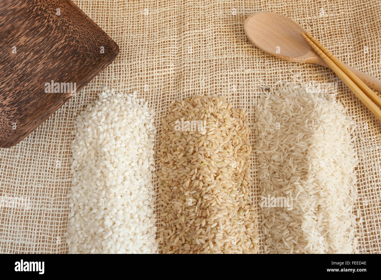 Ribe Rice Uncooked Minerbe, Ribe and Basmati rice Stock Photo - Alamy