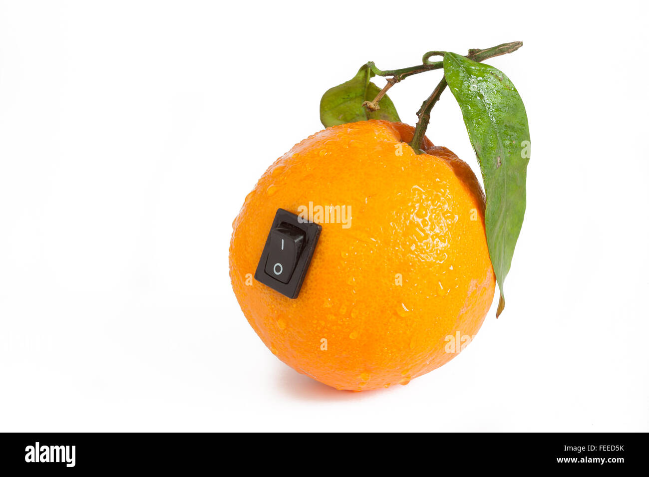 Single orange with switch in power off position on white background ...
