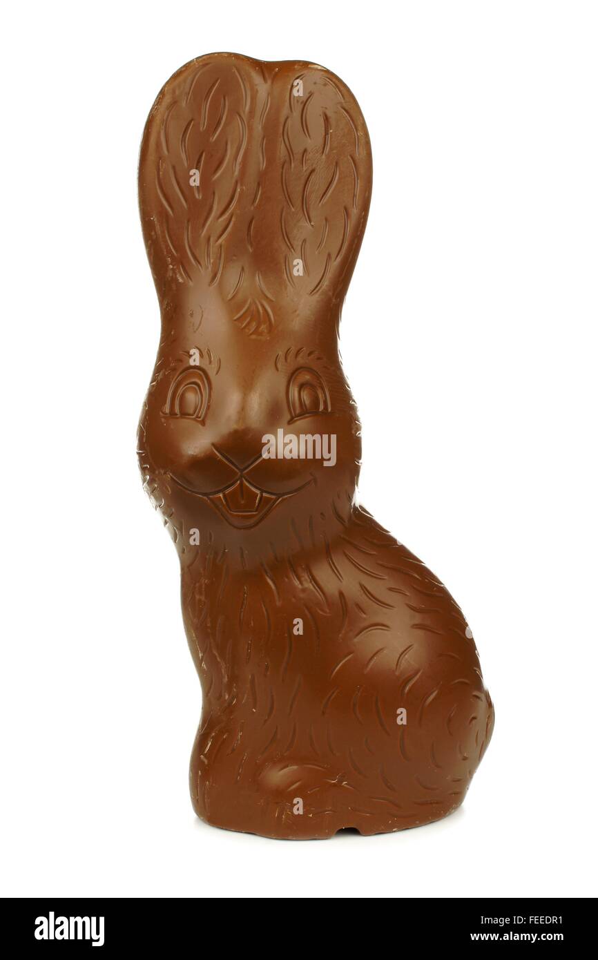 Single chocolate Easter bunny isolated on a white background Stock Photo Alamy