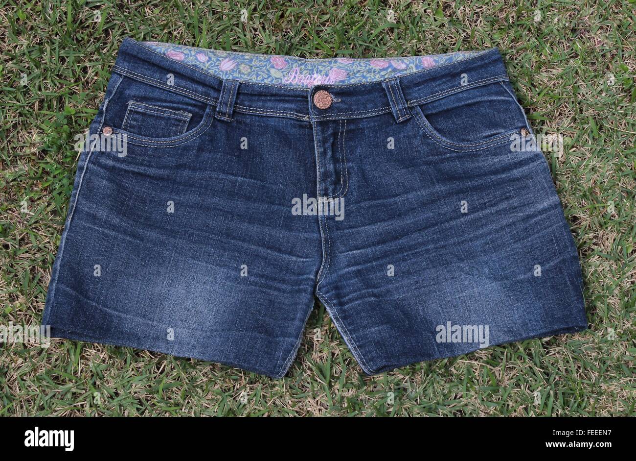 Short jeans before applying bleach. Stock Photo