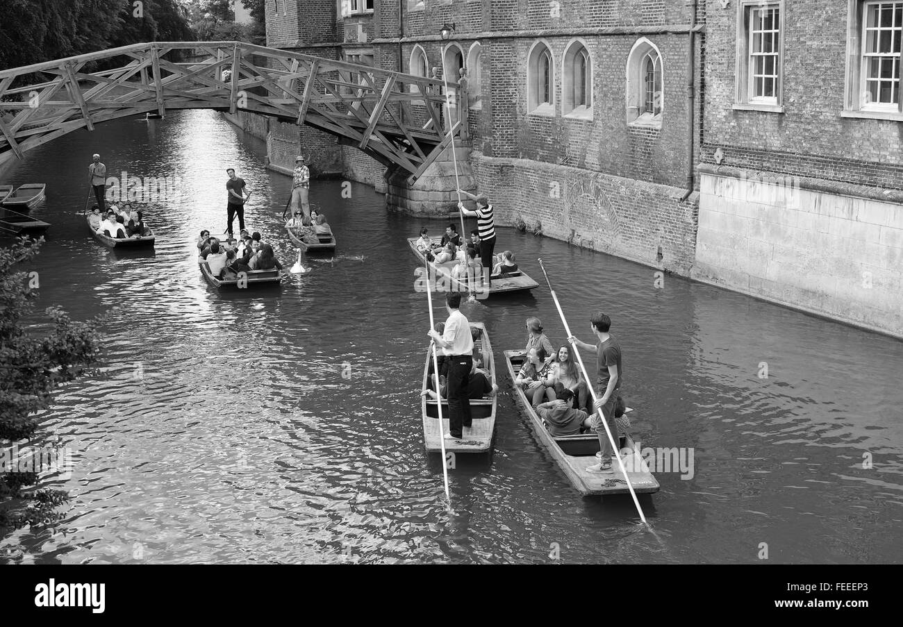Tourists enjoying punts on the River Cam in the University City of Cambridge. July 2014 Stock Photo