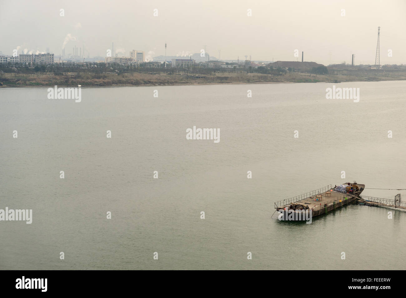 Old barge docked on river Xiang in Xiangtan, Hunan, China Stock Photo
