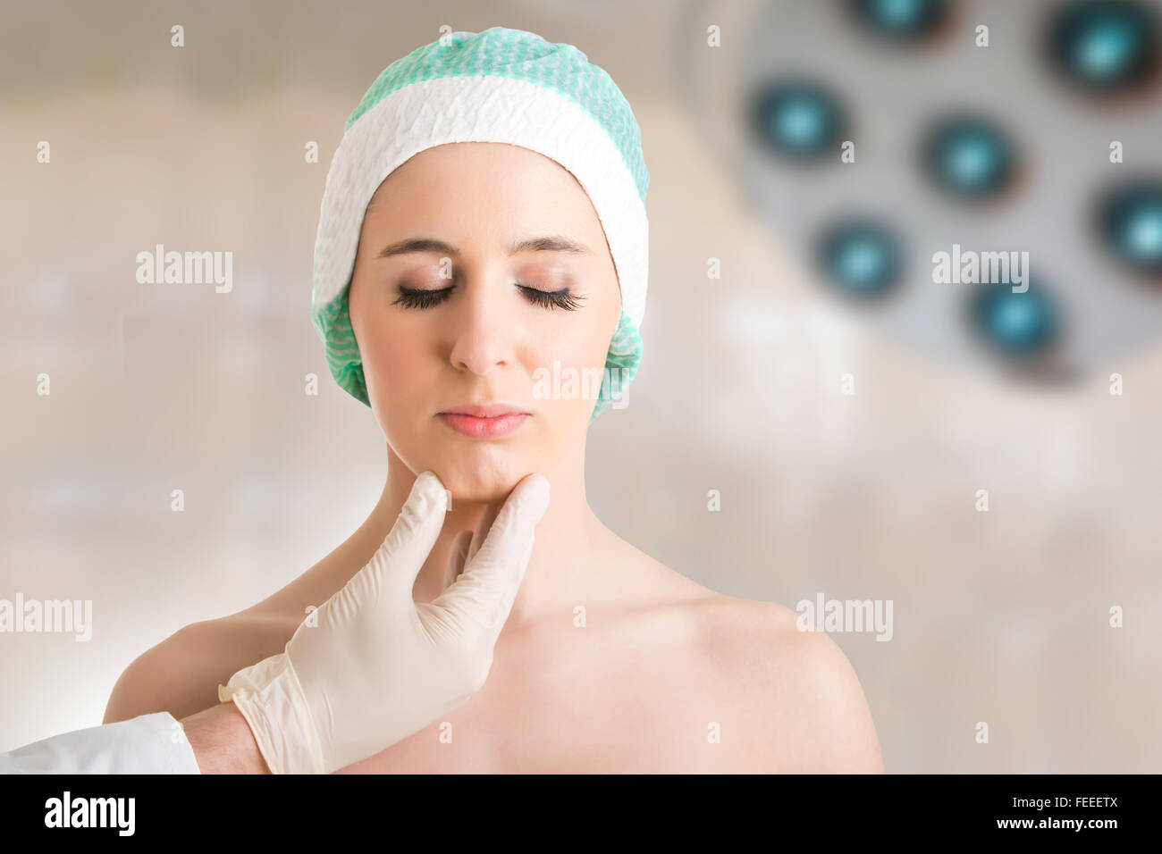 Woman ready for cosmetic surgery in her face Stock Photo