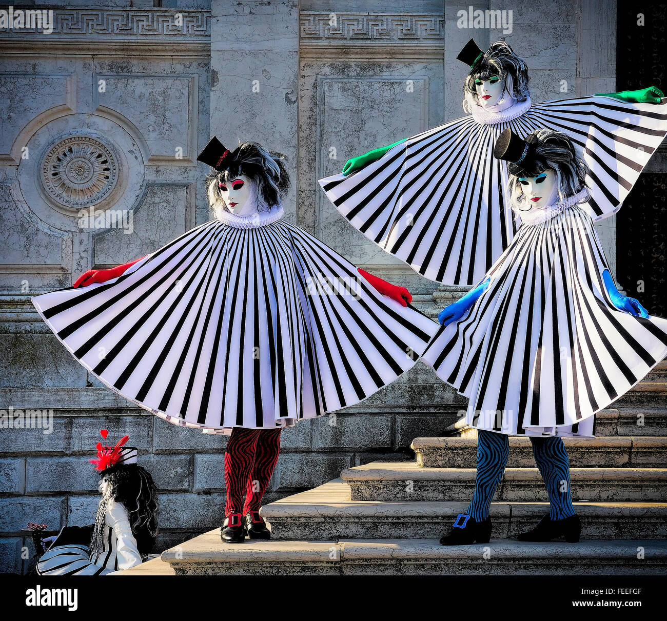 Carnevale Venice 2012 on the steps of Basilica di Santa Maria della Salute Stock Photo