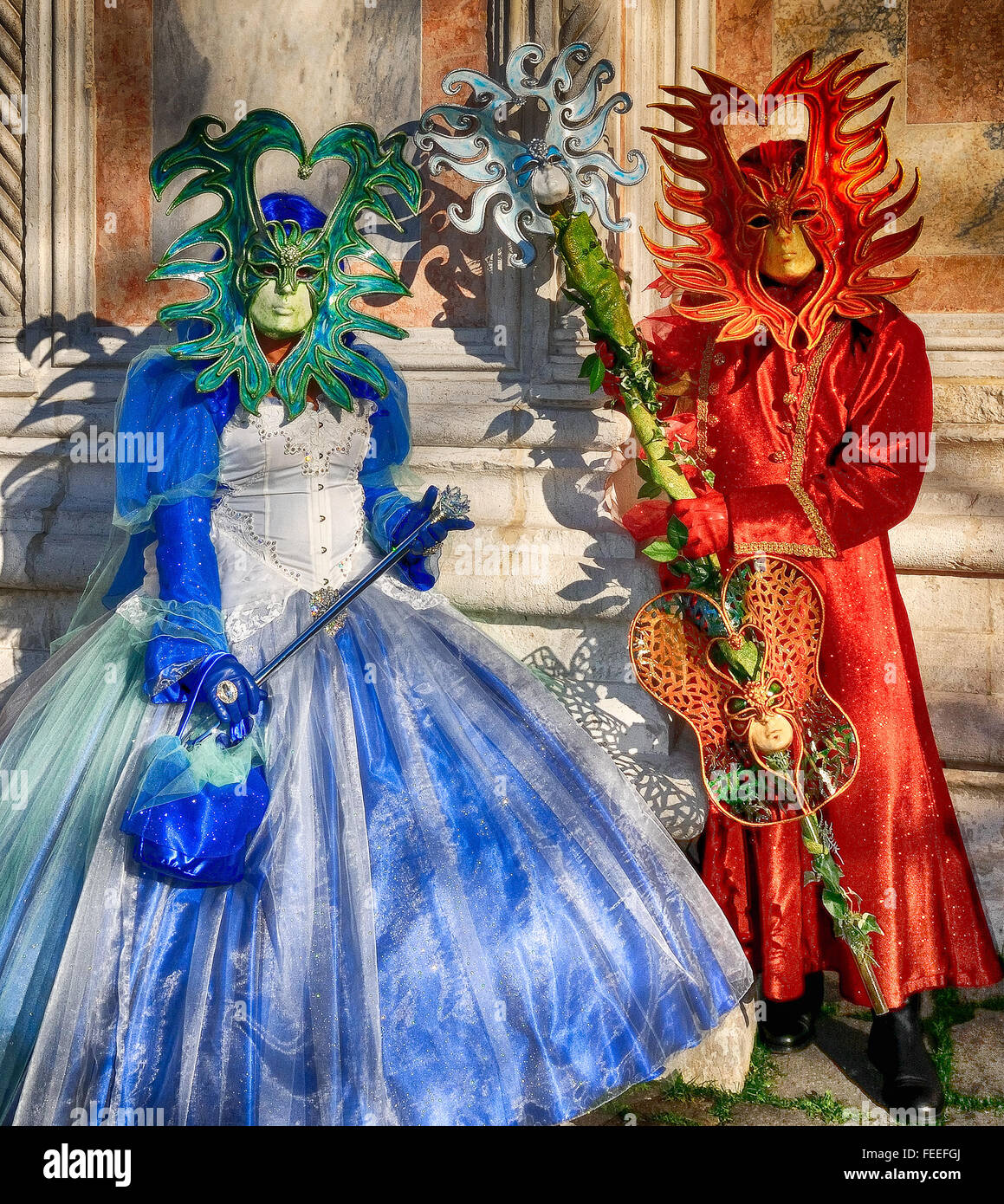Two revelers at the Venice Carnivale  February 2014 in the Campo San Zaccaria Stock Photo