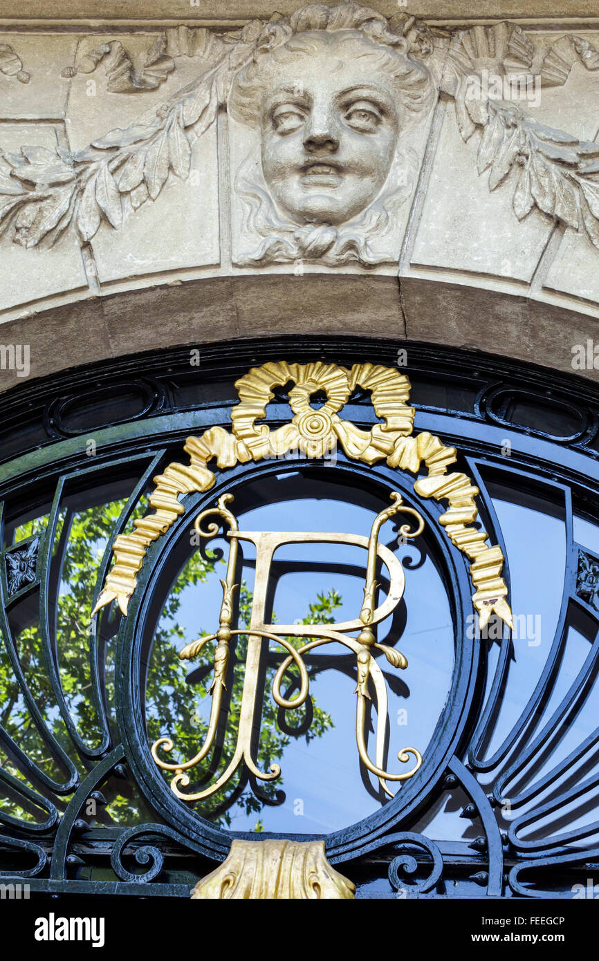 Madrid Spain,Europe European,Spanish,Centro,Retiro,Paseo del Prado,Hotel Ritz,five star hotel,luxury,landmark,logo,entrance,architectural detail,Spain Stock Photo