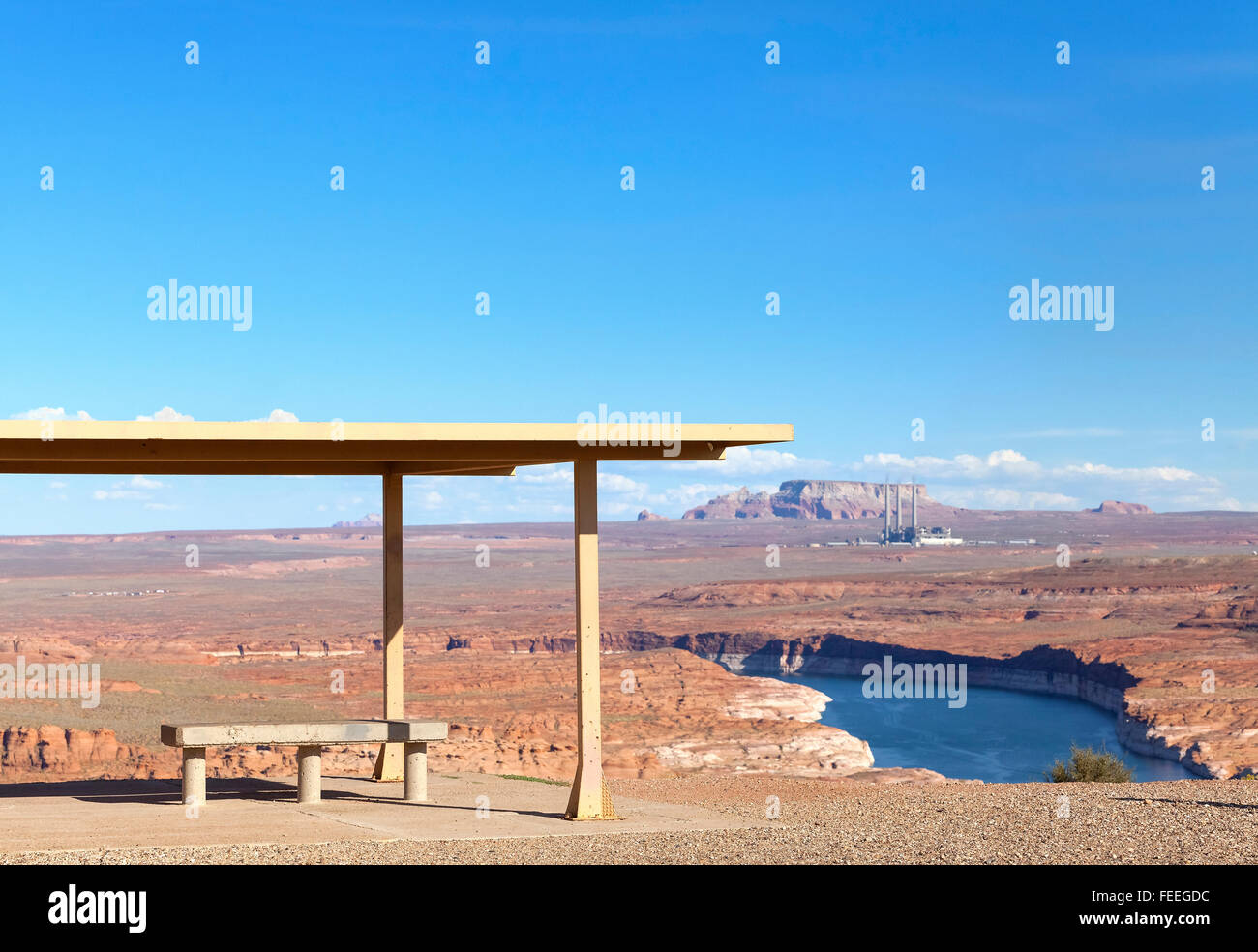 Picnic area with Lake Powell view, Utah, USA. Stock Photo