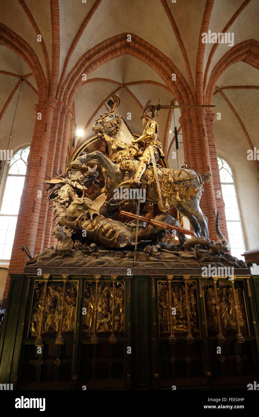 Saint George and the Dragon at Storkyrkan church, Stockholm, Sweden Stock Photo