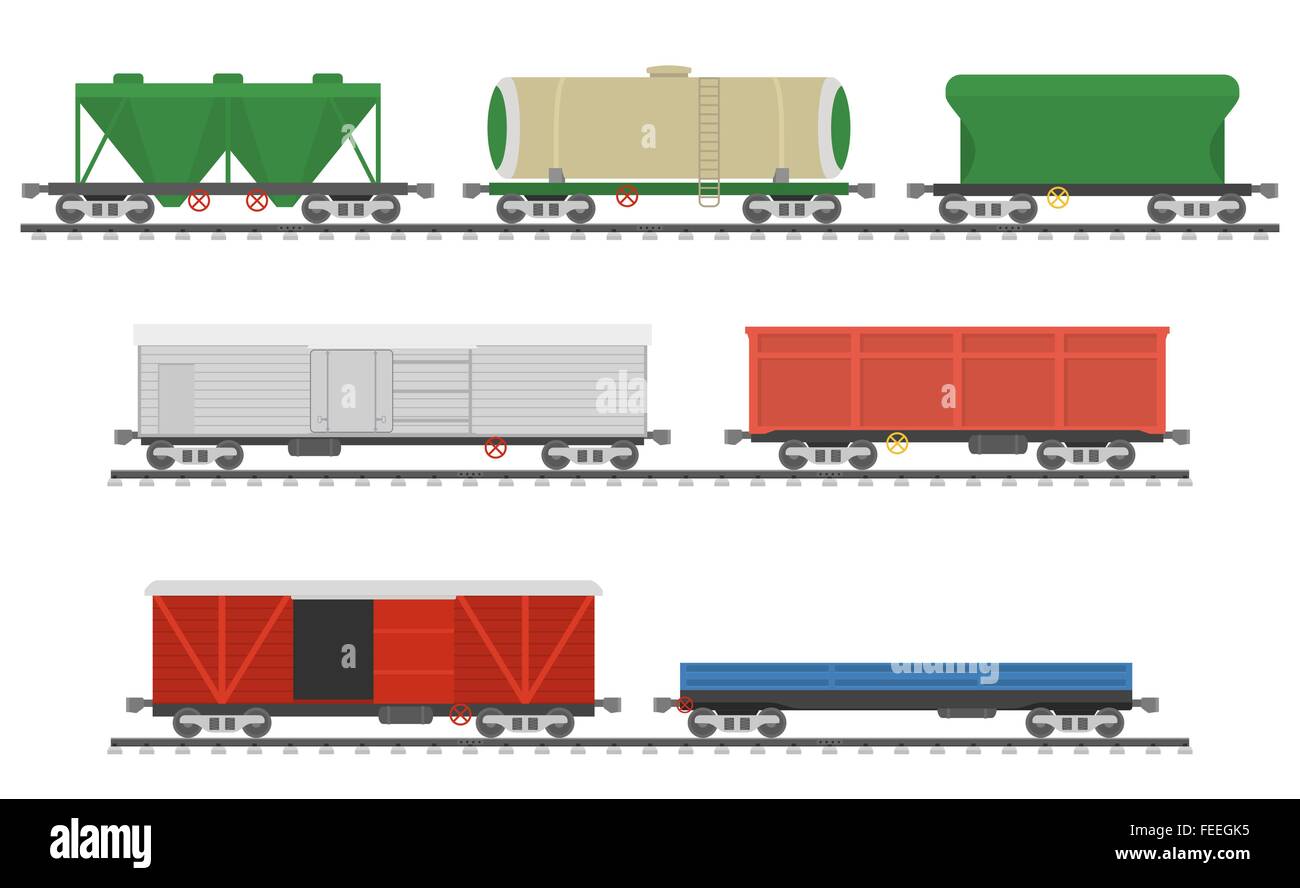 Essential Trains. Collection of freight railway cars Stock Vector Image