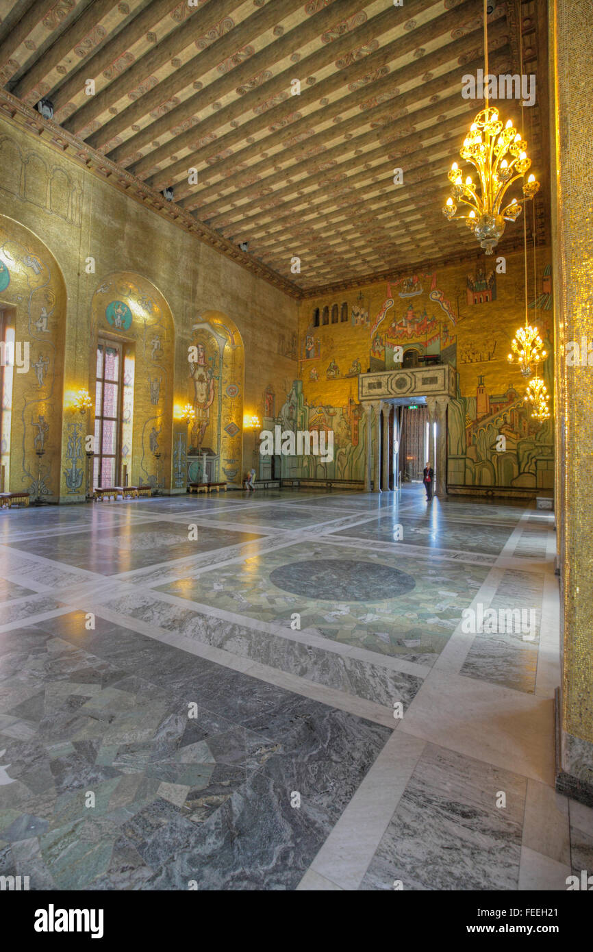 Mosaics in the Golden Hall at Stockholm city hall, Stockholm, Sweden Stock Photo