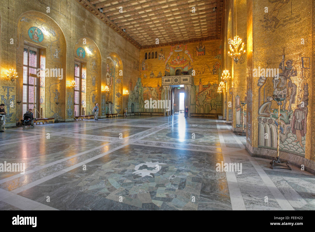 Mosaics in the Golden Hall at Stockholm city hall, Stockholm, Sweden Stock Photo
