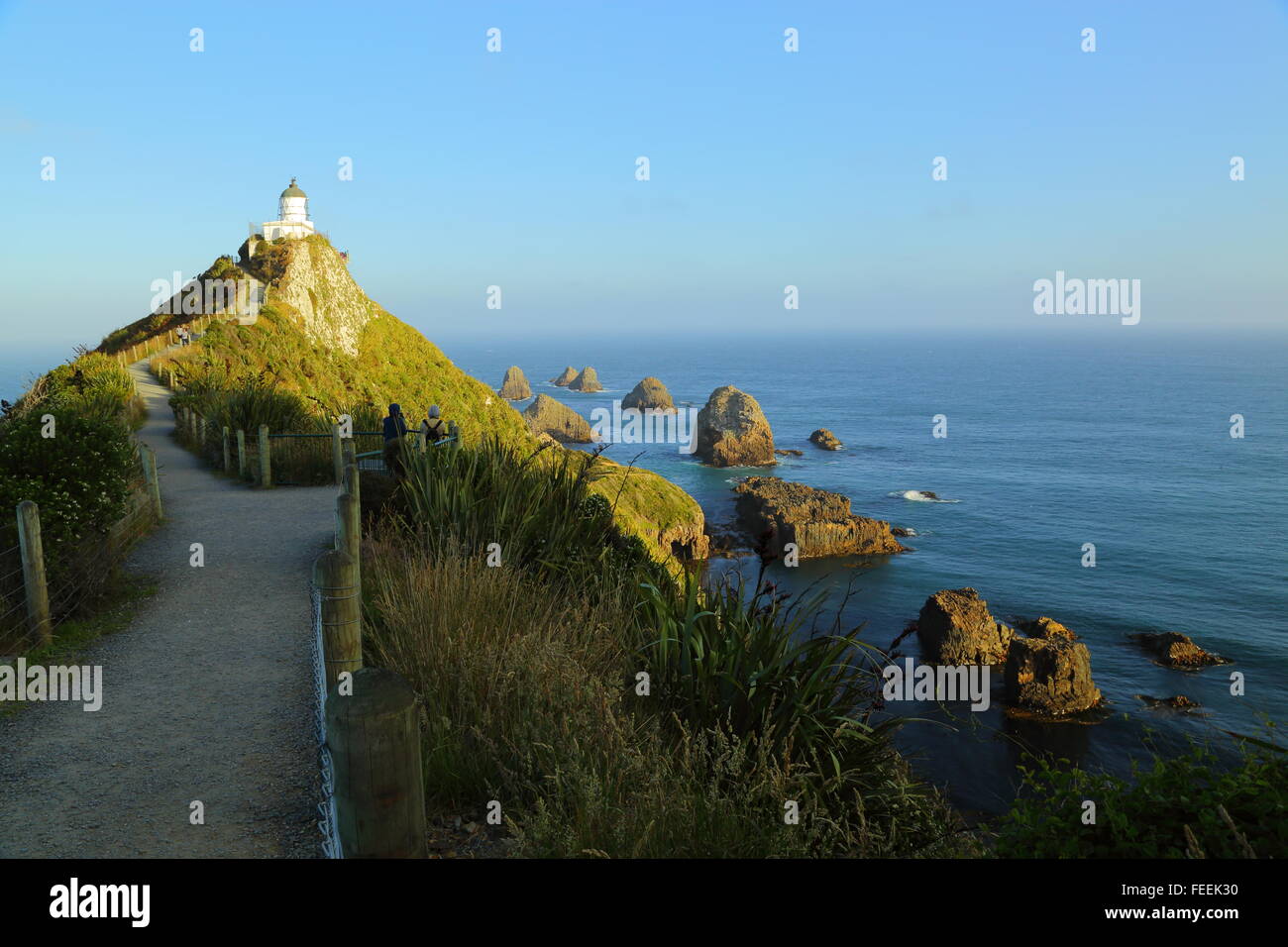 Nugget Point Lighthouse on the Catlins Coast of New Zealand. Stock Photo