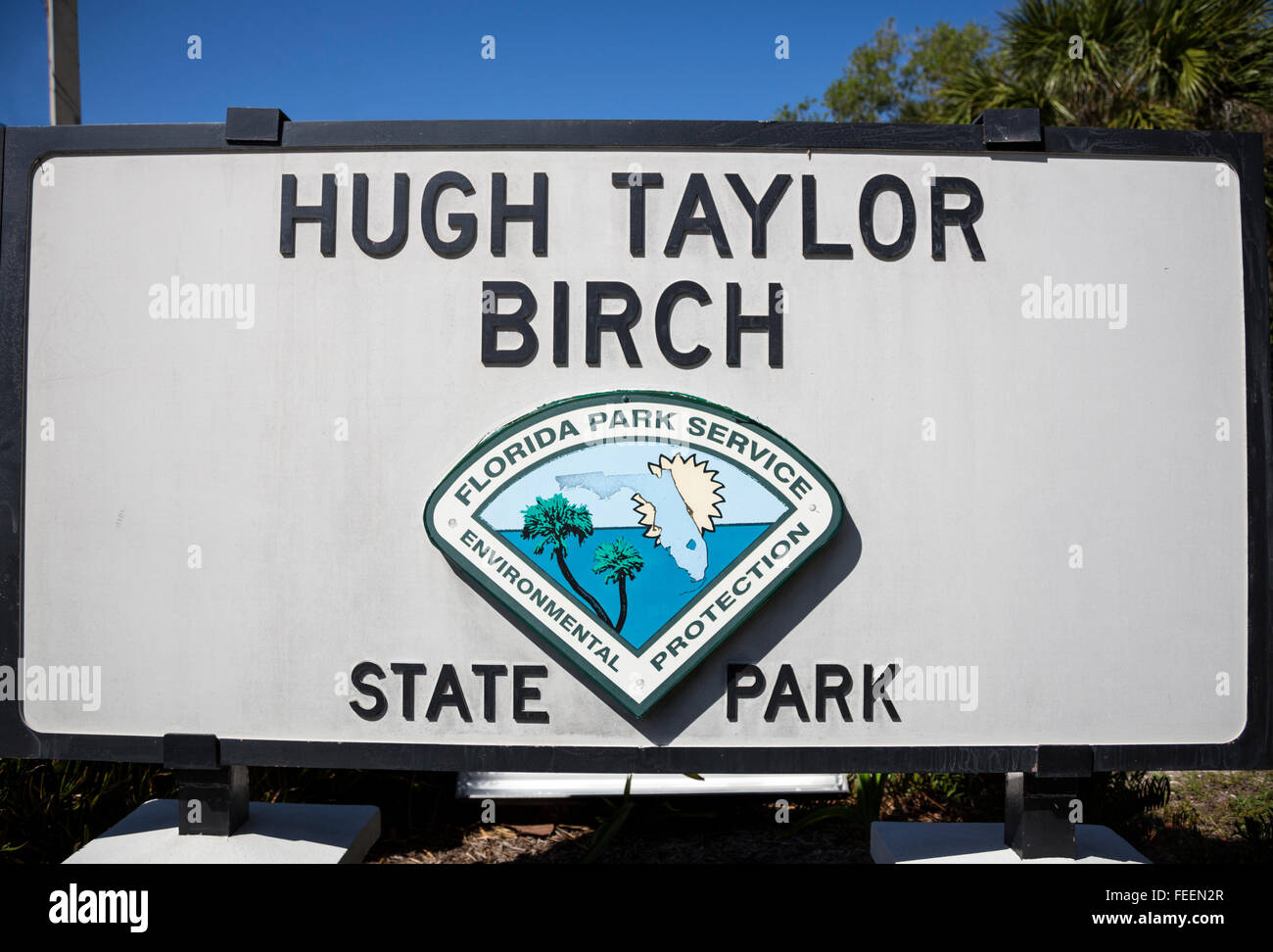 Ft. Lauderdale, Florida.  Park Sign, Hugh Taylor Birch State Park. Stock Photo