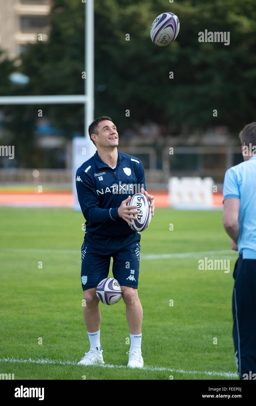 Hong Kong, Hong Kong S.A.R, China. 5th Feb, 2016. DAN CARTER of the French Rugby union team RACING 92's during last practice session ahead of their clash with New Zealand team, The Highlanders. Racing 92 take the chance to practise on the pitch they will play on in the upcoming match in Hong Kong. They are playing at Sui Sai Wan sports ground in Chai Wan. © Jayne Russell/ZUMA Wire/Alamy Live News Stock Photo