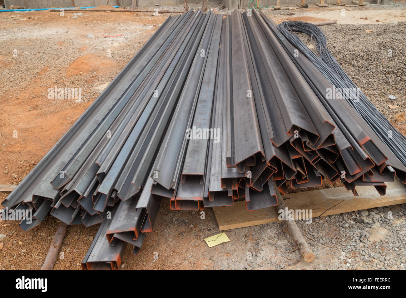 Steel channel (steel C chanel) at construction site Stock Photo