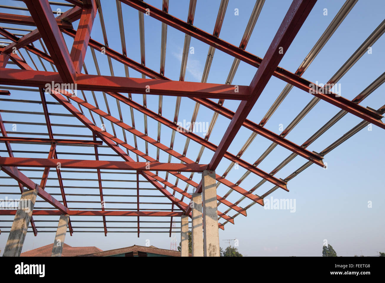 Structural Steel Beam On Roof Of Building Residential Construction With