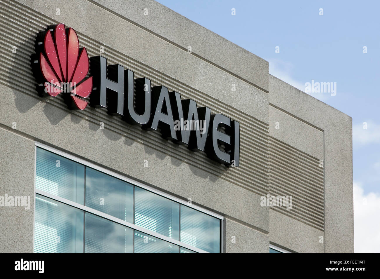 A logo sign outside of a facility occupied by Huawei in Santa Clara, California on January 23, 2016. Stock Photo