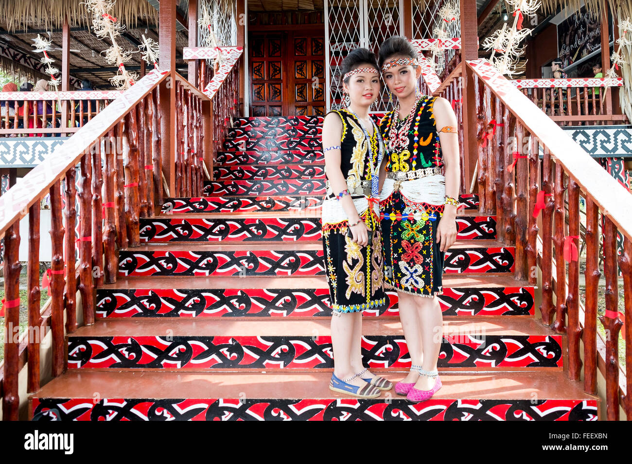 Young lady from Kadazan Dusun ethnic wearing traditional costume. Stock Photo