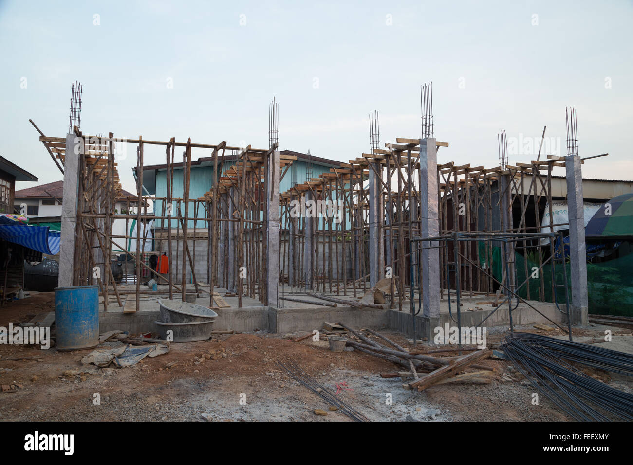 Concrete pillar construction at the construction site Stock Photo Alamy