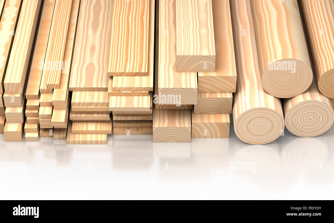 Construction materials. Closeup different size wooden boards, planks