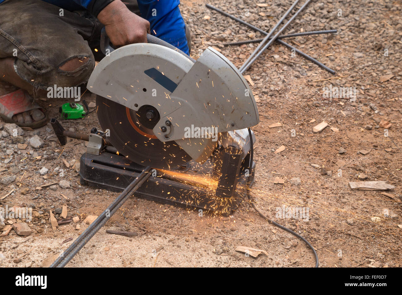 Cutting metal with grinder. Sparks while grinding iron Stock Photo Alamy