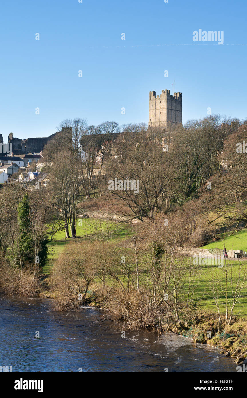 Richmond castle and the river Swale, North Yorkshire, England, UK Stock Photo