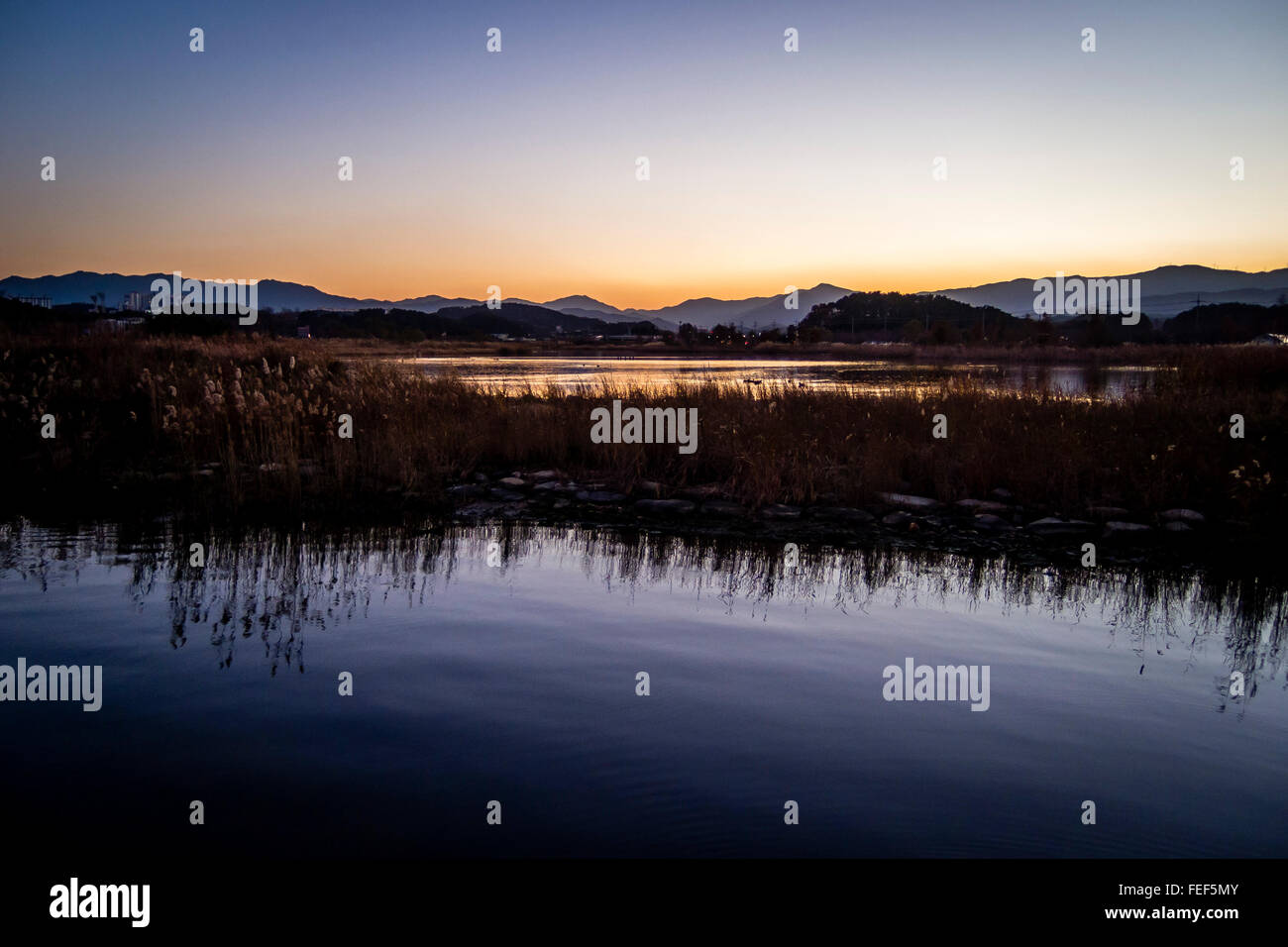 Tranquil lake sunset reflects hi-res stock photography and images - Alamy