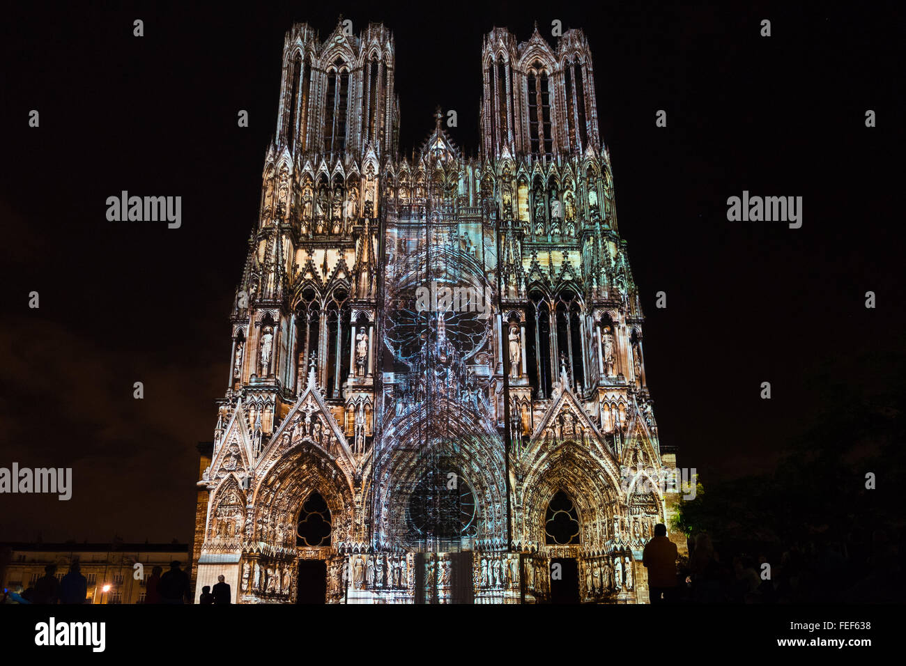 Light Show at Reims Cathedral in Reims France on September 12, 2015